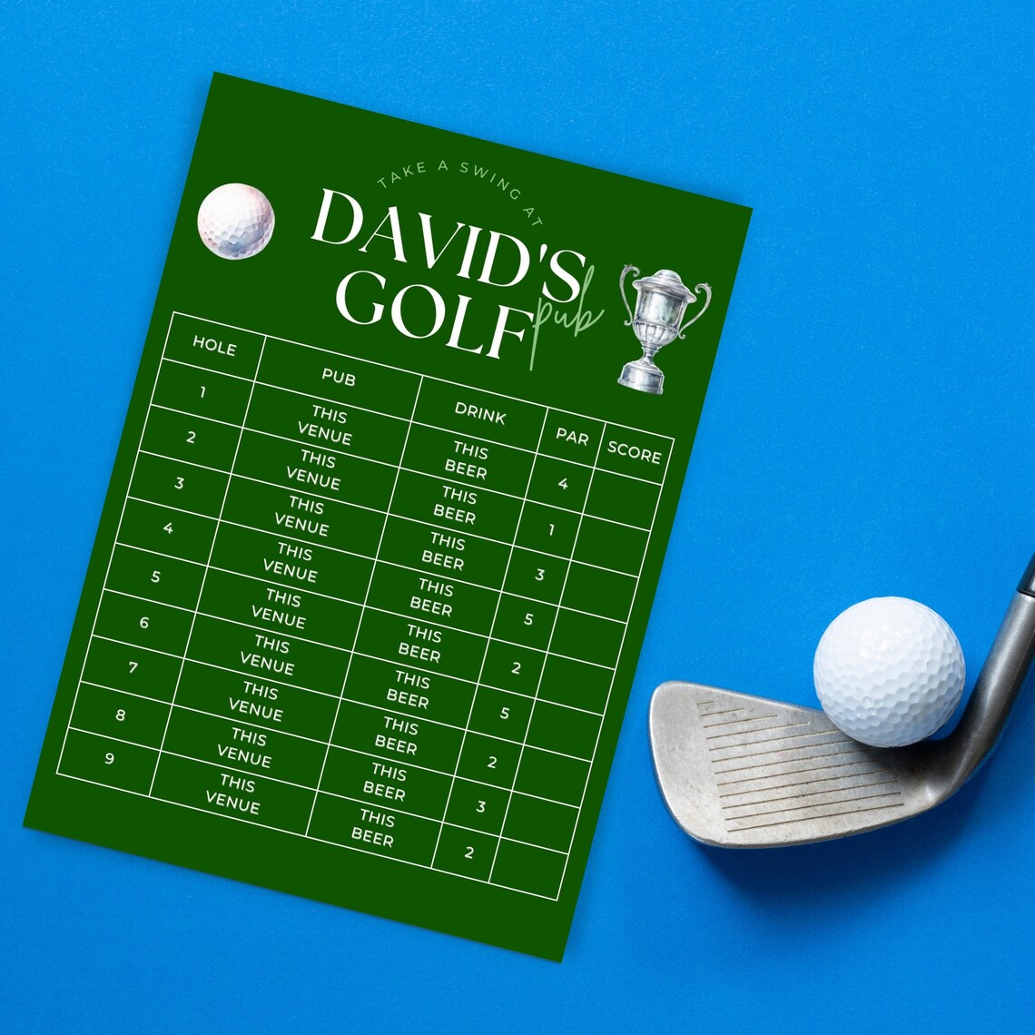 Pub Golf Party Favor, Pub Scorecard, Golf Theme Birthday, Mens Birthday