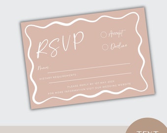 wavy rsvp card, modern, wavy border, wave frame, Editable Wedding Stationery, instant download, printable, editable template, digital, canva