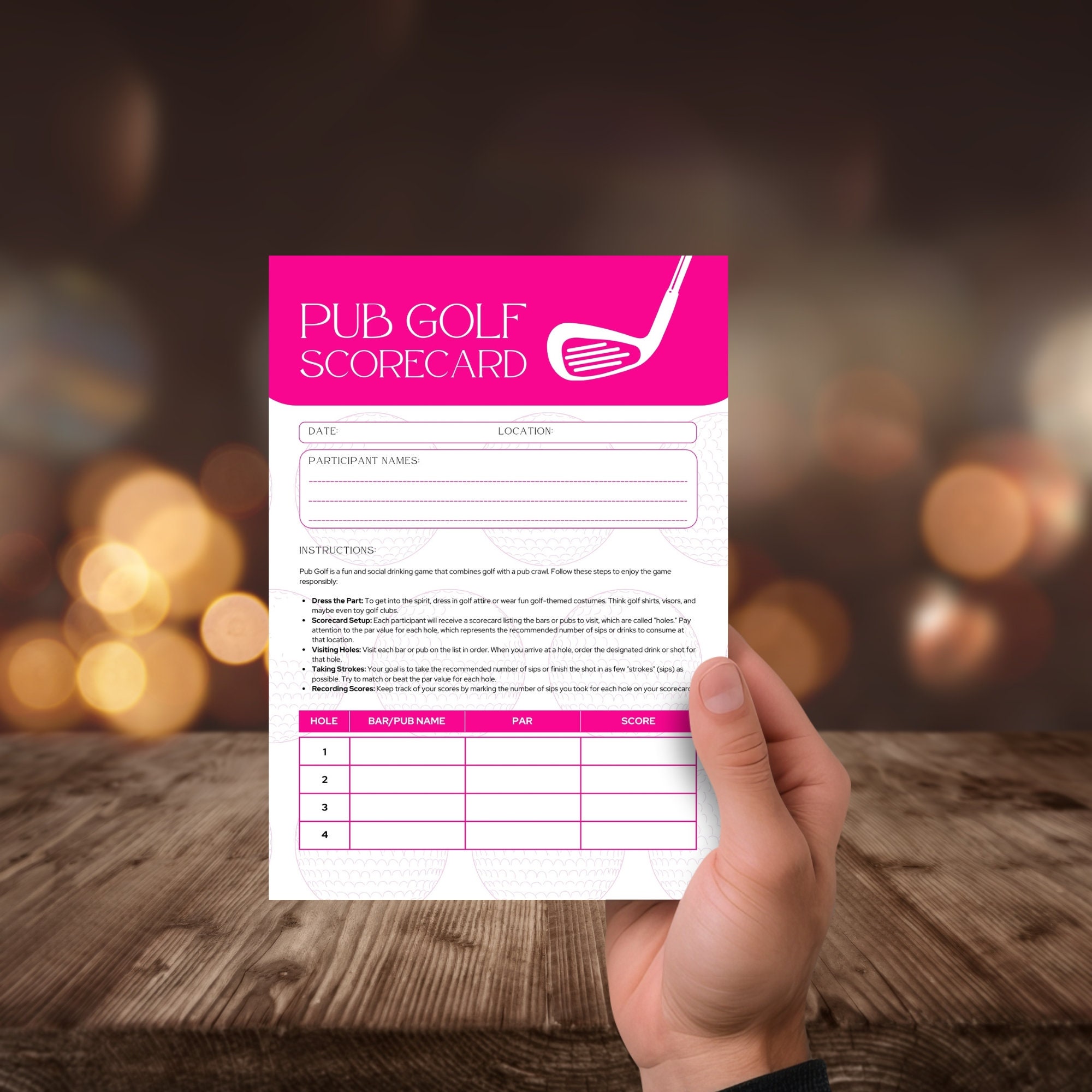 Pub Golf Score Card, Bar Golf Scorecard, Golf Theme Birthday, Golf ...