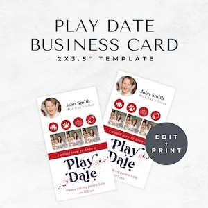 Play Date Visitenkarten, für Kinder, druckbare Schulabschluss Tags, Sofort Download, bearbeitbare Vorlage, printable, Junge
