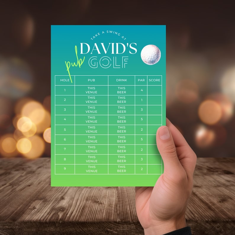 Pub Golf Score Card, Bar Golf Scorecard, Golf Theme Birthday, Golf ...