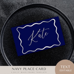wave place card, Wedding, bridal, birthday party, table Setting, Guest Names, INSTANT DOWNLOAD, canva, editable template, printable, scribbl