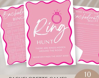 Welle Rahmen Junggesellinnenabschiede Spiele Bundle, Brautparty, gewellte Borte, bearbeitbarer sofortiger Download, Junggesellinnenabschied, Bingo, druckbare Vorlage, Henne Do