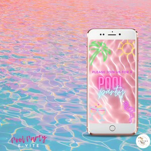 Pool Party Invitation | Birthday Party Pool Summer Canva | Instant Download | Neon Summer Evite Birthday Iphone Invitation | Swimming Party