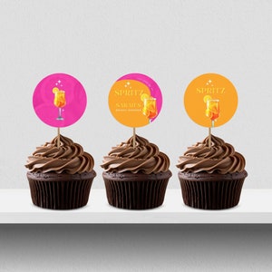 Love At First Spritz cupcake topper, Bridal Shower, Instant Download, Aperol Spritz Themed Party, Edit Text With CANVA, thats amore, spritzy