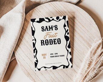 menino de convite de aniversário de primeiro rodeio, convite de aniversário de cowboy, download instantâneo, oeste selvagem, modelo canva, para impressão, digital, sudoeste