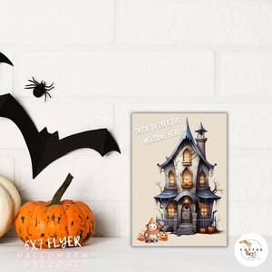 Halloween Door Sign, Trick or Treaters Welcome, Printable Halloween, Digital Template, instant download, Canva, Halloween decor,