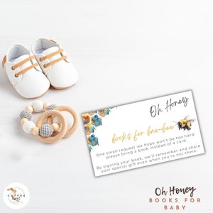 Boek voor baby | Babybibliotheek invoegen | Babyshowerboekaanvraag invoegen | Breng een boek mee in plaats van een kaart | CANVA Instant Download, honingbij