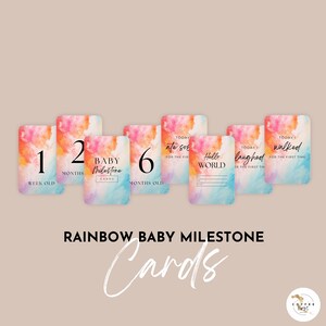 Download digital dos cartões RAINBOW BABY MILESTONE, modelo digital, download instantâneo, recursos, celebrações do bebê, celebração do bebê arco-íris