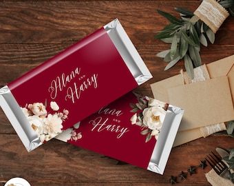Party Shower | Candy Bar Wrapper | Greenery Chocolate Bar Wrapper Template | Wedding Place Card Chocolate Wrapper CANVA | Bridal Shower, bur