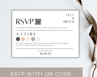 qr Code rsvp Hochzeit, Kleidungskarte mit Qr Code, minimalistische Details Karte, moderne Details Kartenvorlage, Info Karte, Instant Download,