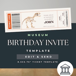 Museum Geburtstagseinladung, einladen, Party, Gender Neutral, INSTANT DOWNLOAD, Canva, bearbeitbare Vorlage, printable, Wissenschaft, Geschenkgutschein