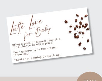 coffee theme diaper raffle card, baby shower, instant download, baby is brewing, something sweet, editable canva template, latte love, bean