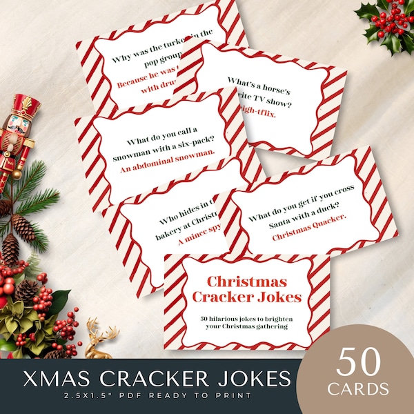 jokes for christmas crackers, Table Talkers, xmas Party Fun, bon bons, Quacker Card, Funny Pun, printable Pdf, instant download, elf, WAVE