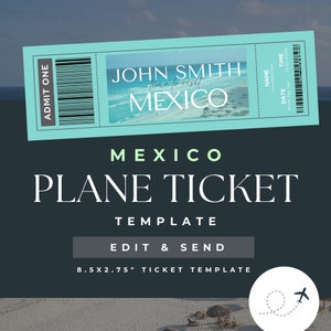 printable tickets mexico, Boarding Pass, Gift voucher, birthday, surprise, Destination Wedding, instant download, editable template, Vacatio