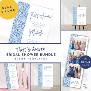 That'S Amore Wedding Signs, Italian Blue Tiles Bridal Shower, Citrus, Mediterranean, Positano, wedding, birthday, canva template, instant