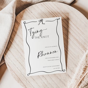 shes tying the knot bridal shower invitations, bow, invite, Wedding Shower, Instant Download, editable canva template, printable, digital,