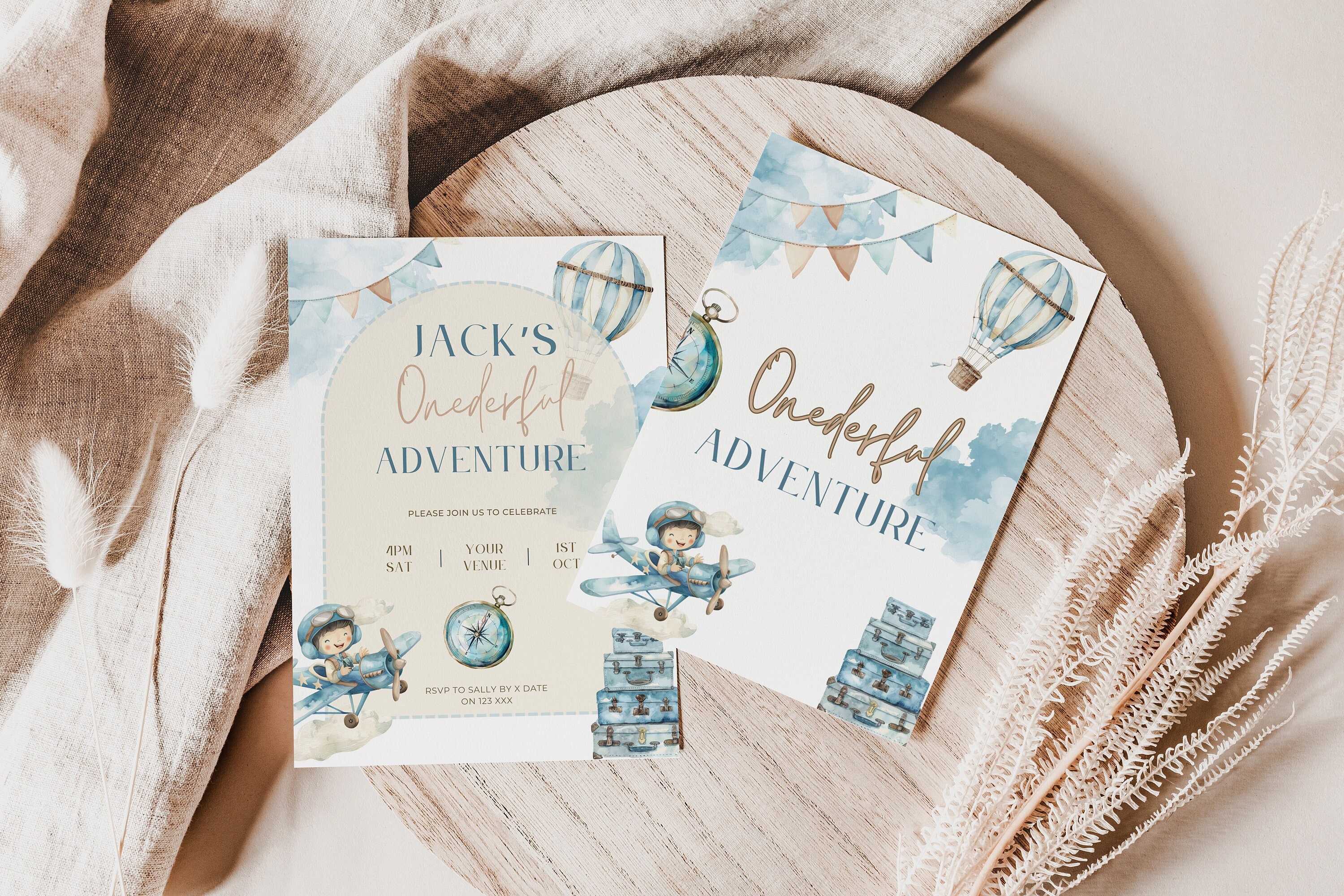 Onederful World Geburtstagseinladung, Adventure Awaits, 1. Geburtstag Weltreise, sofortiger Download, bearbeitbare Canva-Vorlage, digital, druckbar,