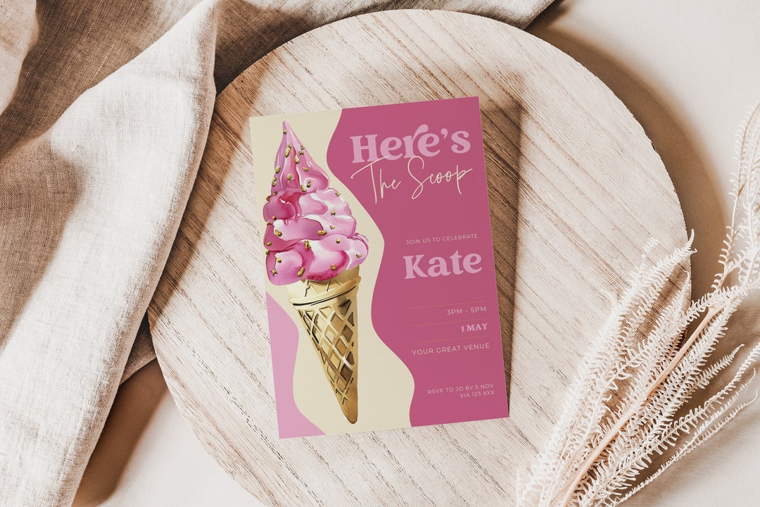 Printable Invi Heres the Scoop Bridal Shower, Ice Cream Invitation, Summer, Scooped Up ...