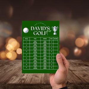 pub golf partij gunst, Pub Scorecard, golf thema verjaardag, heren verjaardagsthema's, Golf Party games afdrukbaar, bewerkbare Pub Golf, Bachelor
