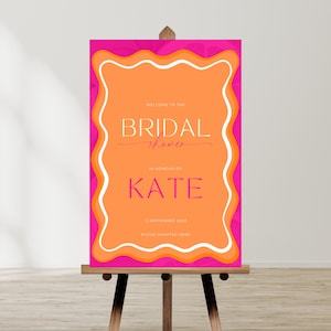 wave frame welcome sign template, bachelorette, bridal shower, birthday, engagement, baby, editable, wavy edge, curvy, instant, canva print