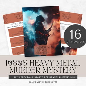 80er Jahre Murder Mystery Party, 1980er Jahre, printable Spiele, Rollenspiel, Detektiv, Escape Room, sofort download, digital, Ungelöster Kalter Fall, Rock Mus