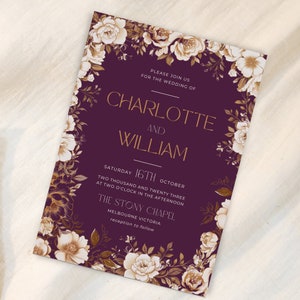 floral art deco wedding invitations, GOLDEN floral, Gatsby Wedding Invitations, Vintage invite, Victorian evite, Edwardian, canva template