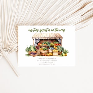 farmers market baby invites, Locally Grown Baby Shower Invitation, Fruit Vegetables, Instant Download, editable canva template, printable