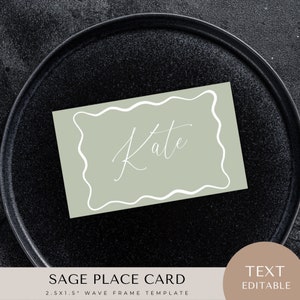 wave place card, Wedding, bridal, birthday party, table Setting, Guest Names, INSTANT DOWNLOAD, canva, editable template, printable, scribbl