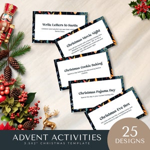 Familien Advent Aktivitäten Weihnachten druckbar, bearbeitbare Vorlage, Countdown, Kalender, Weihnachtsferien Aktivitätskarten, digitaler Download für Kinder