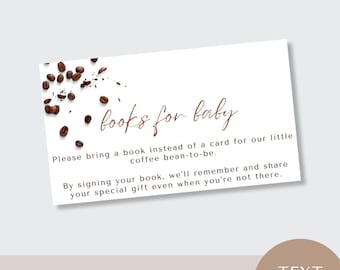coffee theme books for baby card, shower, instant download, baby is brewing, something sweet, editable canva template, latte love, bean