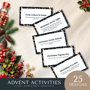 Familien Advent Aktivitäten Weihnachten druckbar, bearbeitbare Vorlage, Countdown, Kalender, Weihnachtsferien Aktivitätskarten, digitaler Download für Kinder