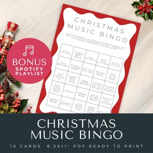 Weihnachtslieder Bingo, Trivia, Best Xmas Songs Bingo With Playlist, Spiel zum ausdrucken, Familie, xmas Holiday, Instant Download Pdf, Winter Work