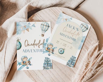 onederful adventure invitation, Adventure Awaits Birthday invite, 1St bday, instant download, editable canva template, digital, printable,
