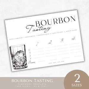bourbon tasting printable, placemat, whiskey, Flight, Drinking Games, Scorecard, sheet, INSTANT DOWNLOAD, canva, editable template, notes