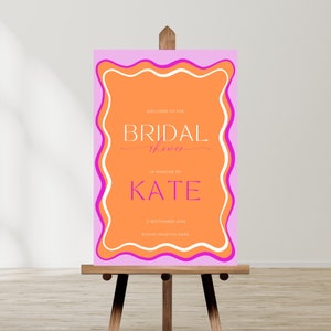 wave frame welcome sign template, bachelorette, bridal shower, birthday, engagement, baby, editable, wavy edge, curvy, instant, canva print
