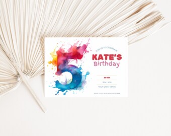 rainbow birthday party invitations for 5 year old, girl invite, Confetti, instant download, editable canva template, printable, bday, evite
