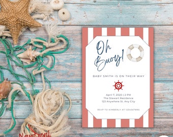 il baby shower nautico invita rispetto al genere, Oceano, invito, Mare, download istantaneo, modello canva modificabile, stampabile, evitabile, digitale