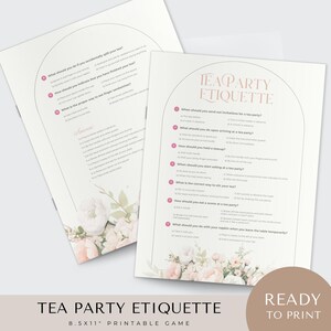 Tea Party Etiquette Game Printable, Party Activities, ladies, high tea, all ages, games, trivia, kids, instant download, fun, engaging,