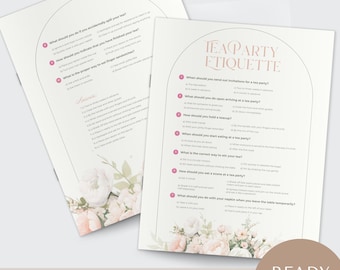 Tea Party Etiquette Game Printable, Party Activities, ladies, high tea, all ages, games, trivia, kids, instant download, fun, engaging,