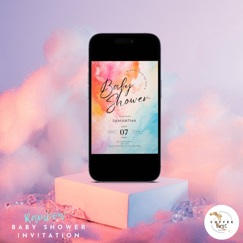 RAINBOW BABY SHOWER Invitation, Baby Shower Stationary, Printable ...