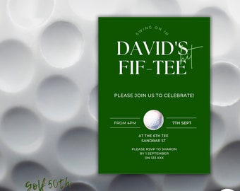 men's 50th Birthday Invitation INSTANT DOWNLOAD, Invites, canva, golf theme birthday party, editable template, mens birthday themes, fifty