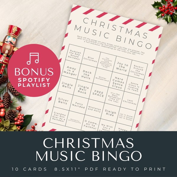 christmas songs bingo, Trivia, Best Xmas Songs Bingo With Playlist, Game Printable, Family, xmas holiday, Instant Download Pdf, Winter Work