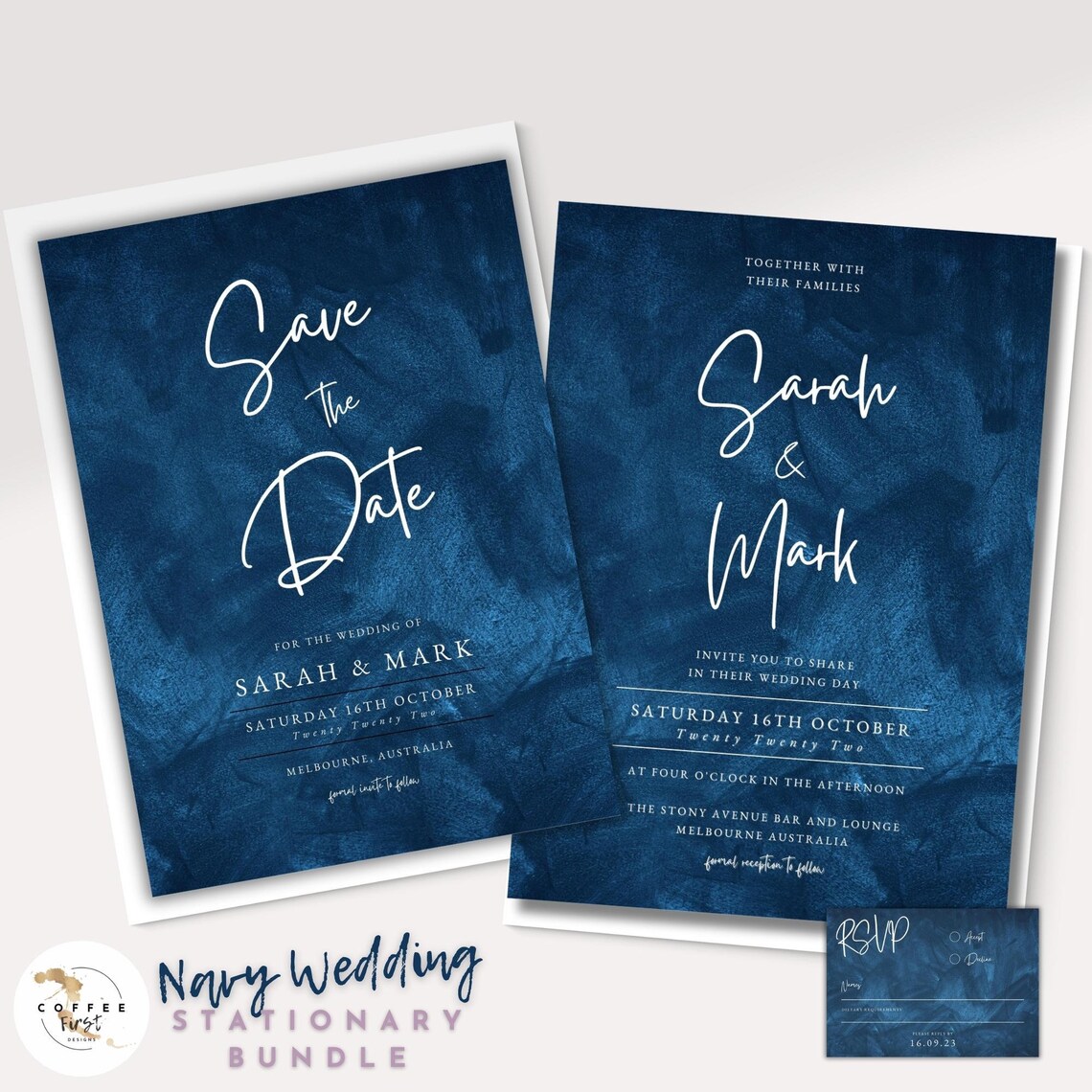 NAVY WEDDING BUNDLE Templates Navy and White Wedding - Etsy