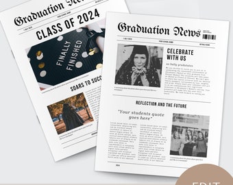 newspaper graduation party invite, Senior Graduate Announcement, Invitation, Personalized, Printable, editable canva template, instant DOWN