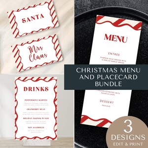 christmas menu placecard, Wavy Border, bundle, holiday, editable, diy printable, instant download, wriggly, modern, dinner party, xmas