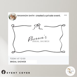 Invitation de douche nuptiale pour facebook, invitation électronique, photo d'événement sur les réseaux sociaux, noeud, téléchargement immédiat, modèle de toile modifiable, numérique,