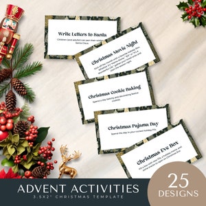 Familienadventsaktivitäten Weihnachten zum Ausdrucken, bearbeitbare Vorlage, Countdown, Kalender, Xmas Holiday Aktivitätskarten, digitaler Download für Kinder