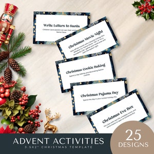 Familien Advent Aktivitäten Weihnachten druckbar, bearbeitbare Vorlage, Countdown, Kalender, Weihnachtsferien Aktivitätskarten, digitaler Download für Kinder