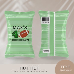 football chip packet, boy decor, 4th birthday party, bday, editable canva template, sports printables, favor, potato wrappers, food bag